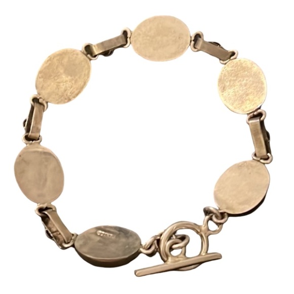 Vintage Sterling Silver Purple Opal Crystal Inlay Oval Link Toggle Bracelet - Picture 4 of 7